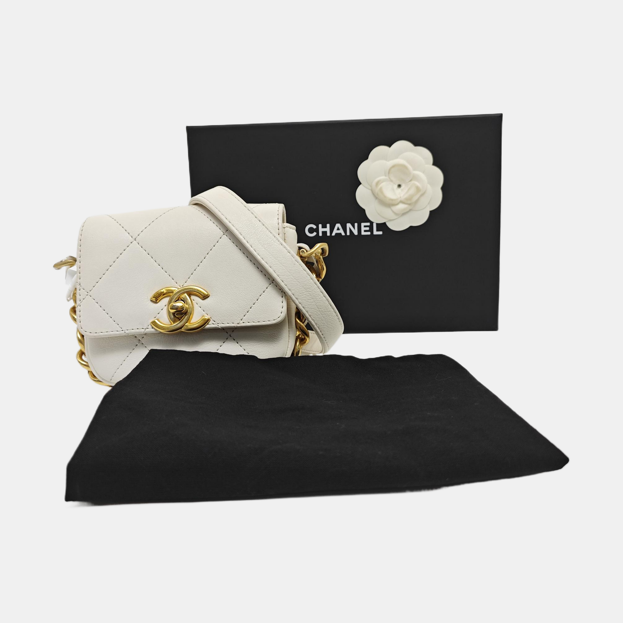 Quilted Calfskin Shoulder Bag Mini White