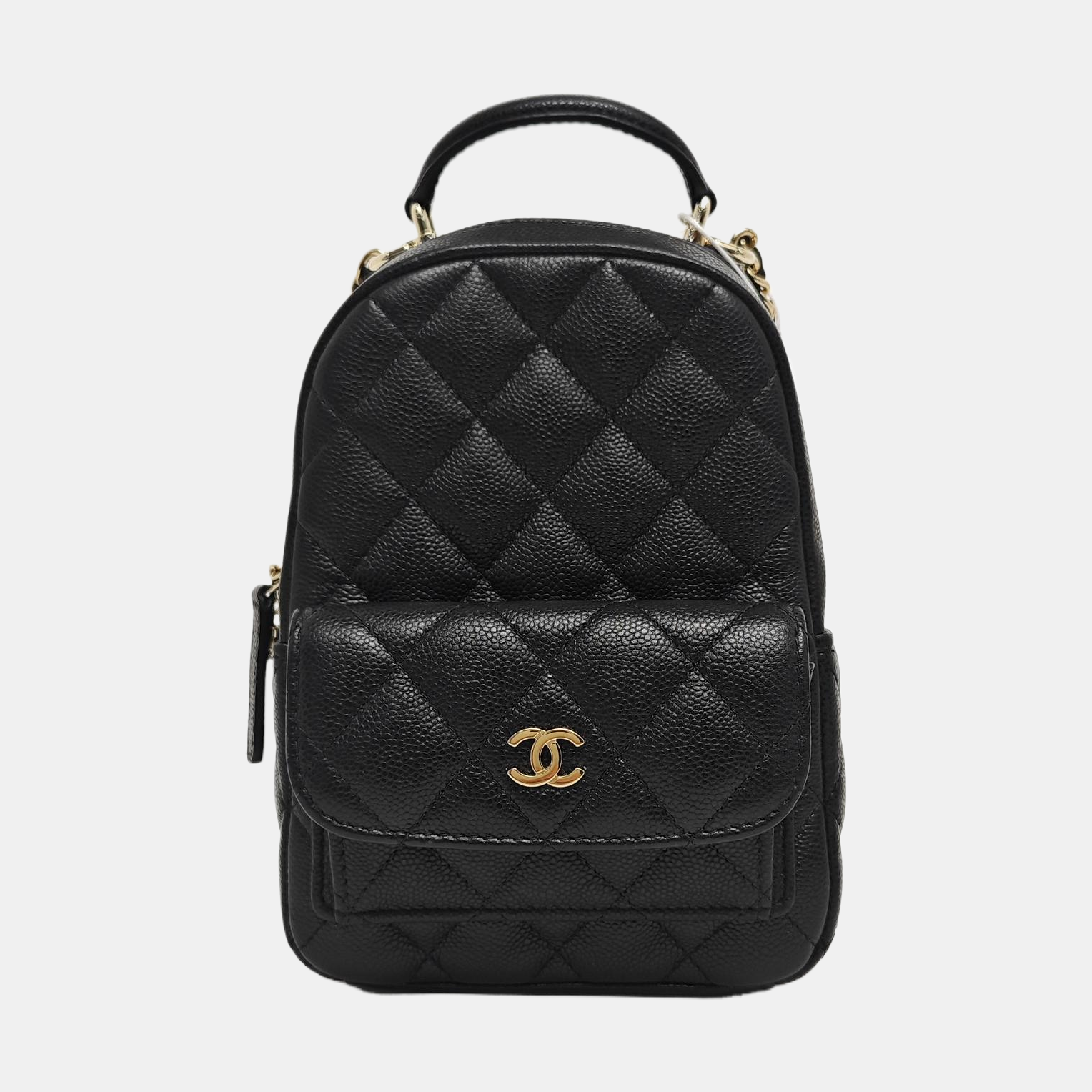 Quilted Grained Calfskin Backpack Mini Black