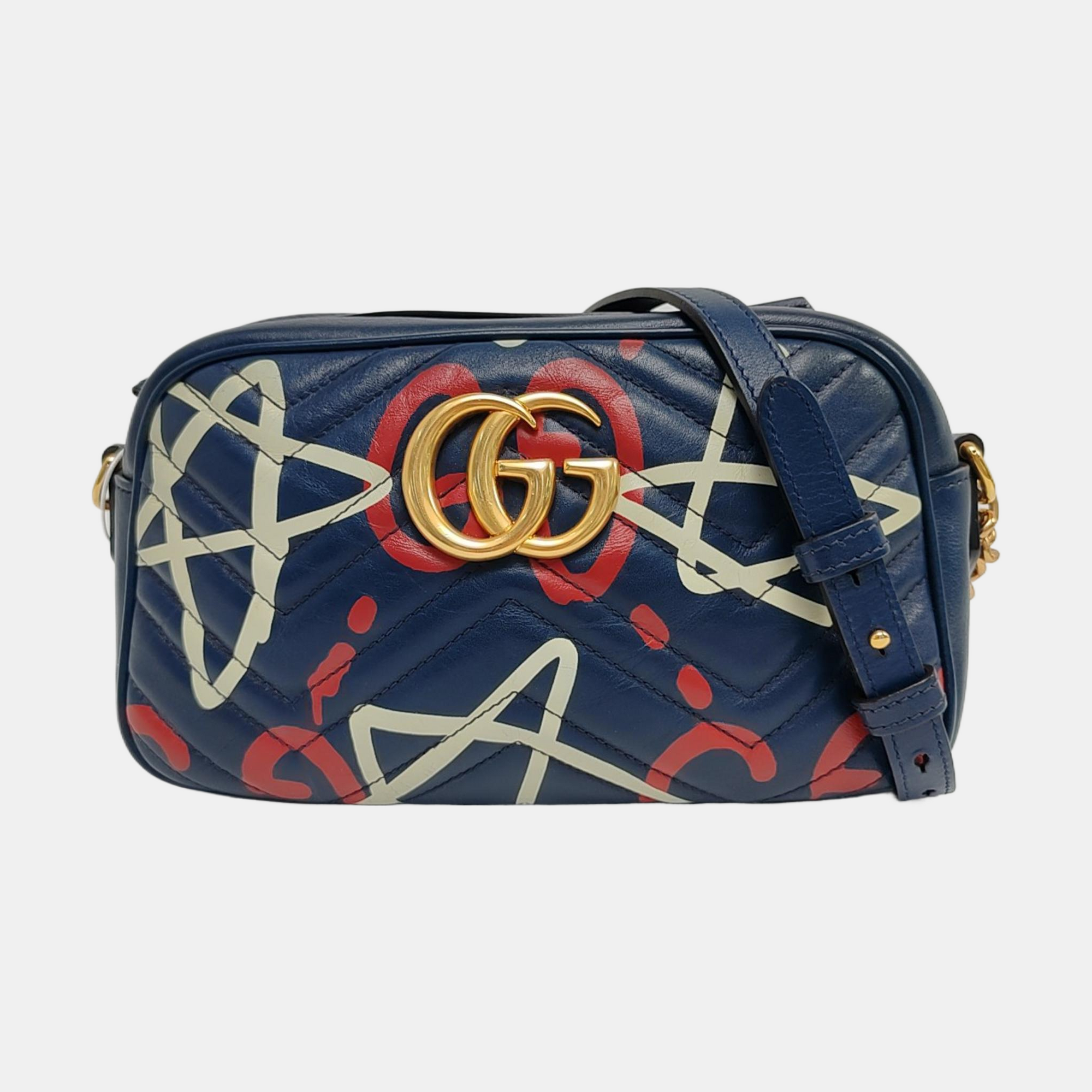 Authenticated pre-owned  GG Marmont Small Quilted Calfskin Blue - Shoulder Bag at Looply