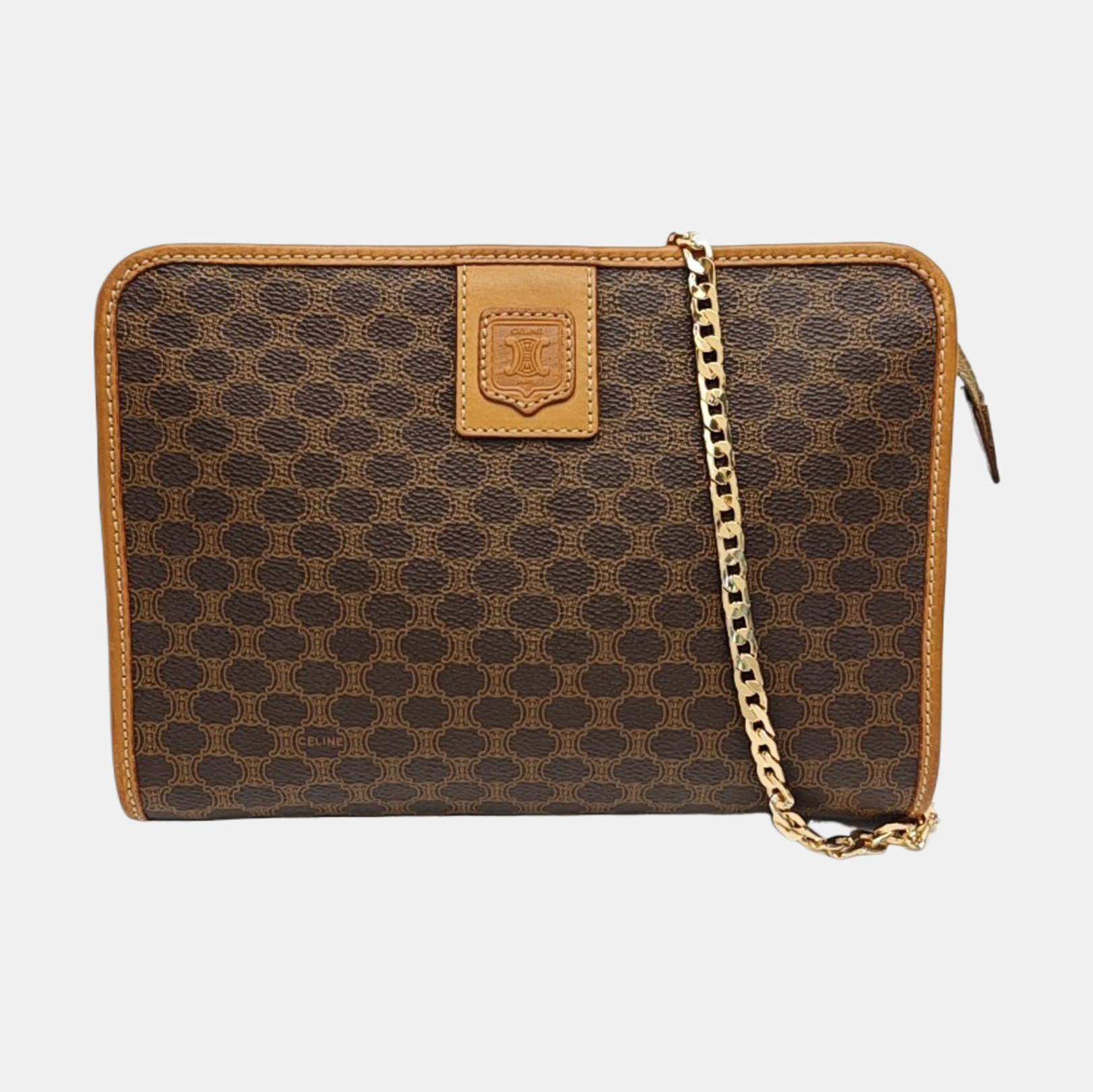 Coated Canvas Clutch Brown