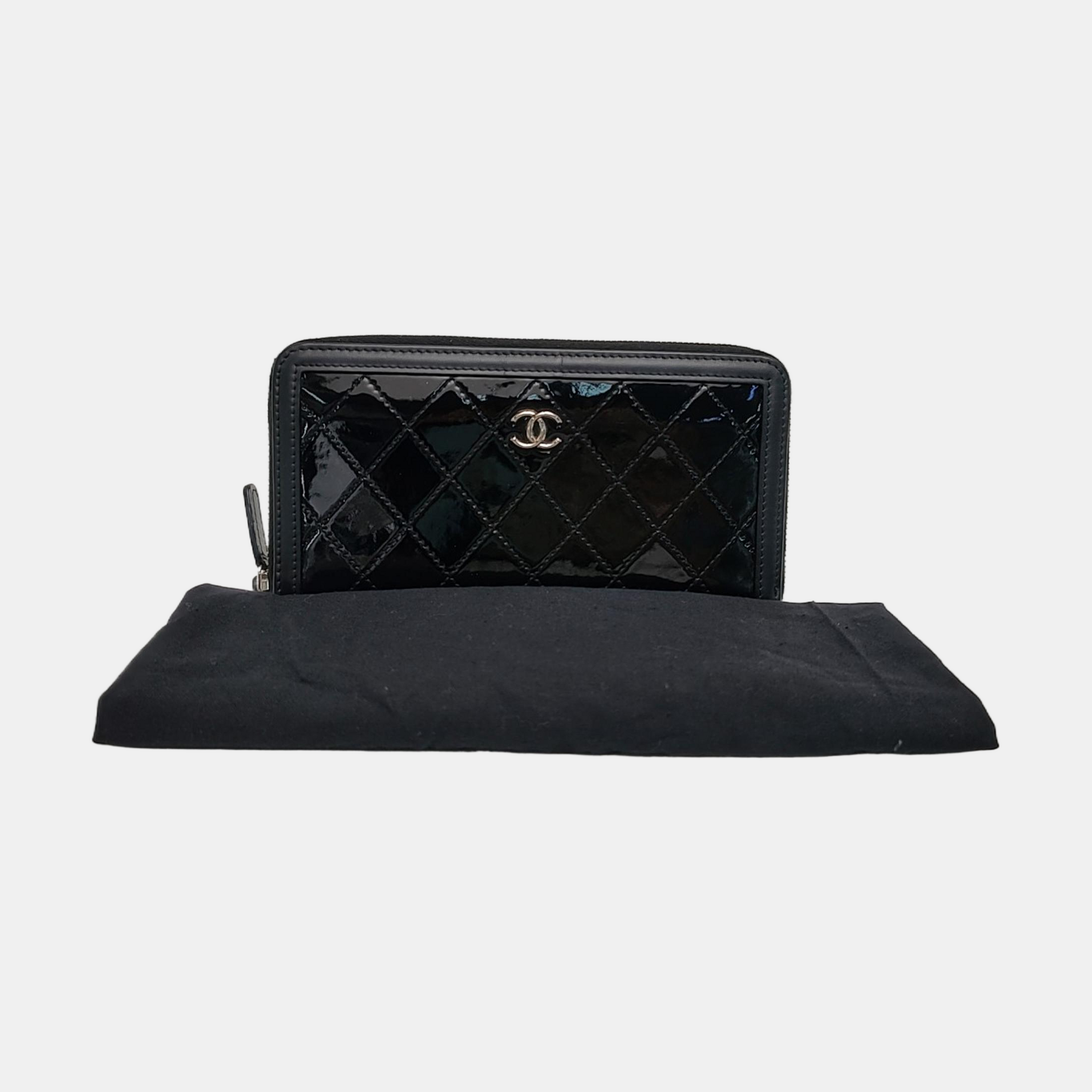 ZIPPY Quilted Patent Calfskin Black Wallet