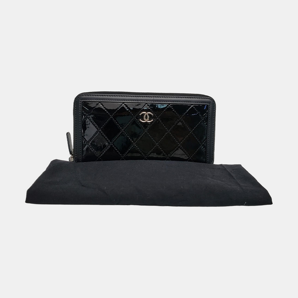 ZIPPY Quilted Patent Calfskin Black Wallet