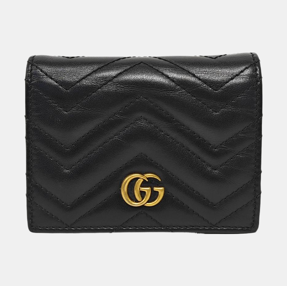 GG Marmont Mini Quilted Calfskin Black Card Holder