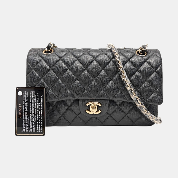 CLASSIC FLAP Medium Quilted Grained Calfskin Gray
