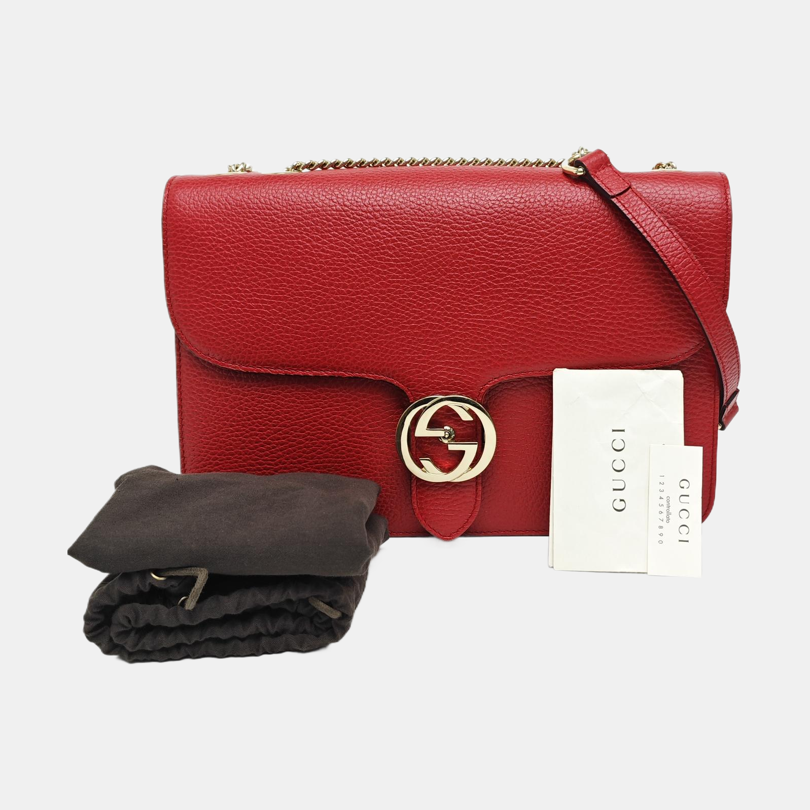 Interlocking G Large Calfskin Red
