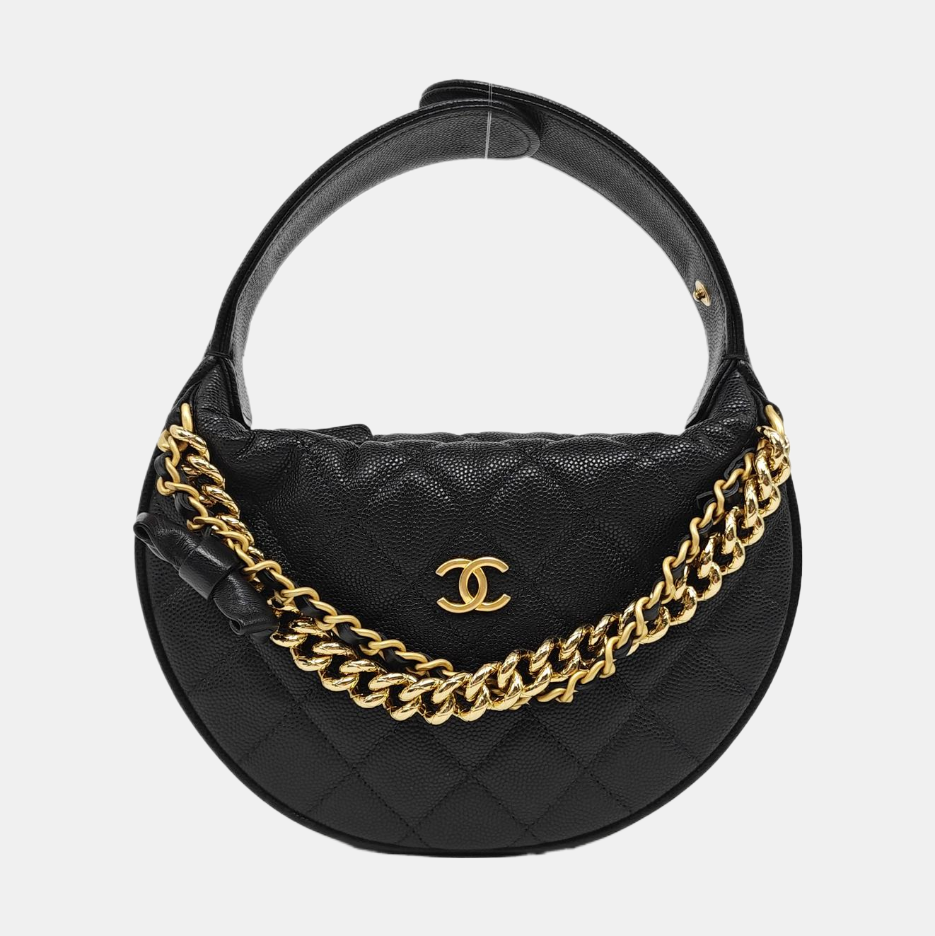 Quilted Grained Calfskin Top Handle Bag Black