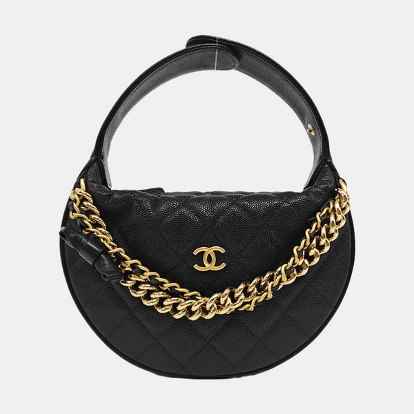 Quilted Grained Calfskin Top Handle Bag Black