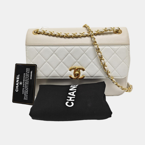 Quilted Lambskin Shoulder Bag White