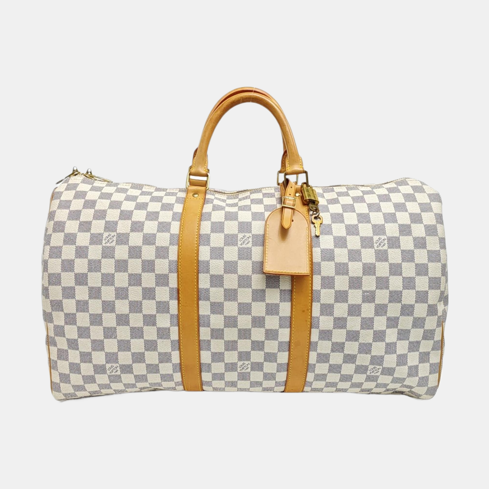 KEEPALL 50 Damier Azur Coated Canvas White