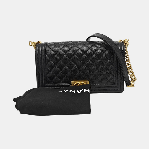 BOY CHANEL Medium Quilted Grained Calfskin Black