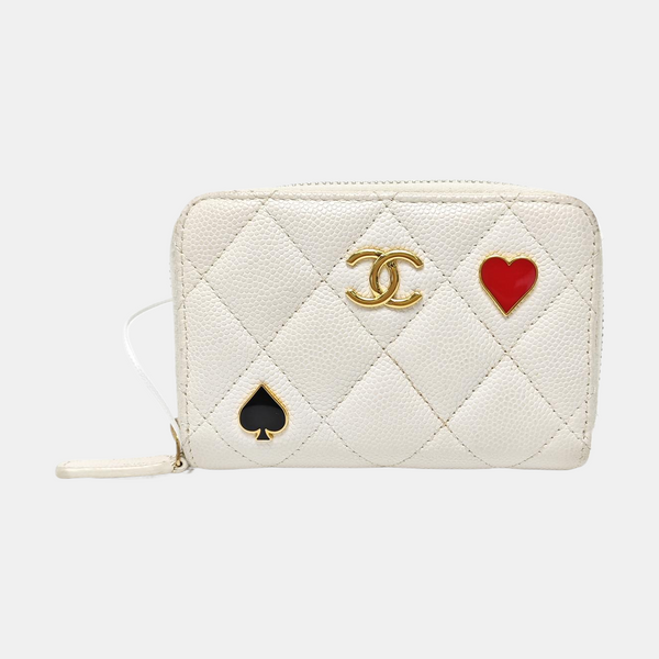 Quilted Grained Calfskin Card Holder White