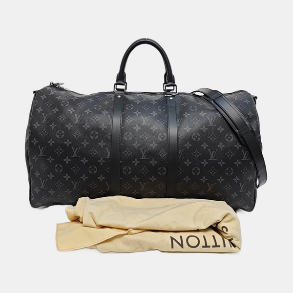 KEEPALL 55 Monogram Coated Canvas Black