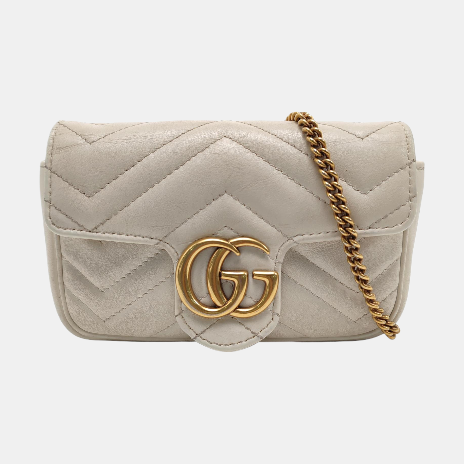 GG Marmont Mini Piel de Becerro Acolchada Blanca