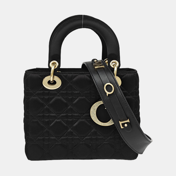 Lady Dior Small Cannage Silk Satin Black