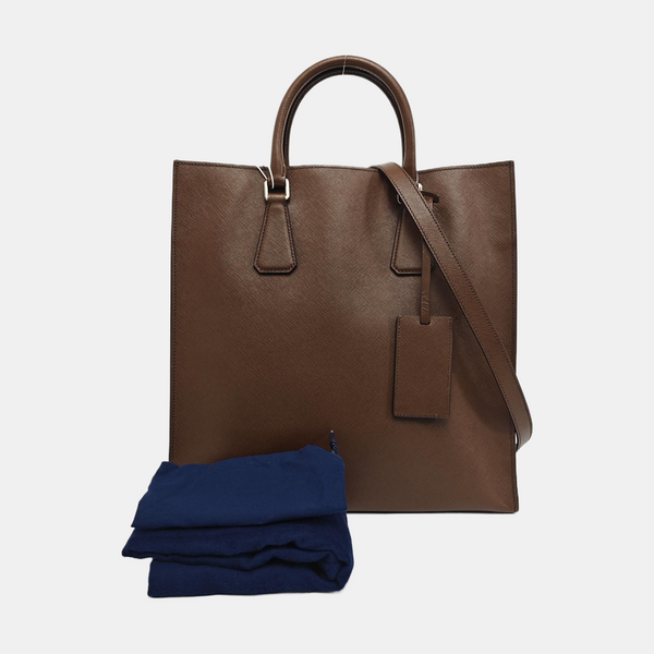 Saffiano Calfskin Shoulder Bag Brown