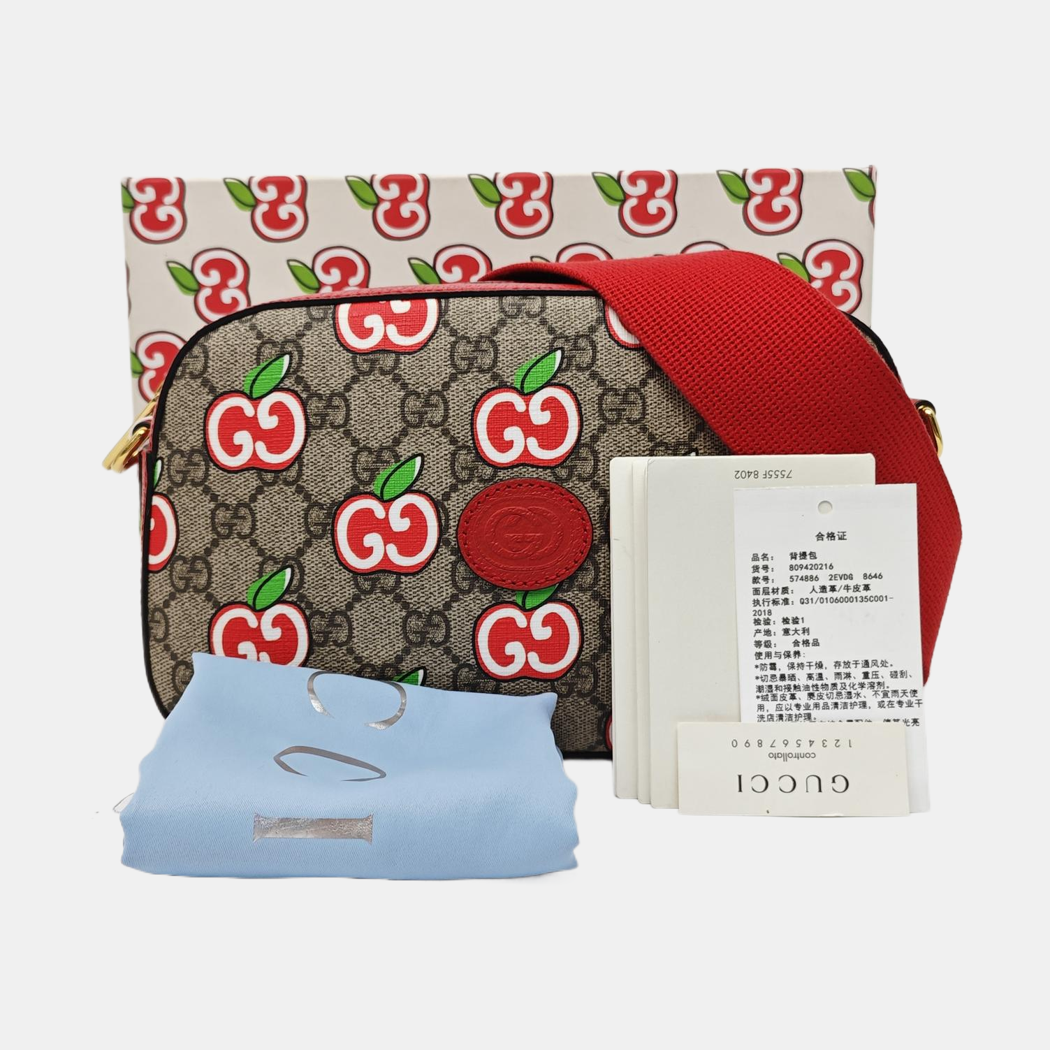 GG Supreme Small Monogram Coated Canvas Red