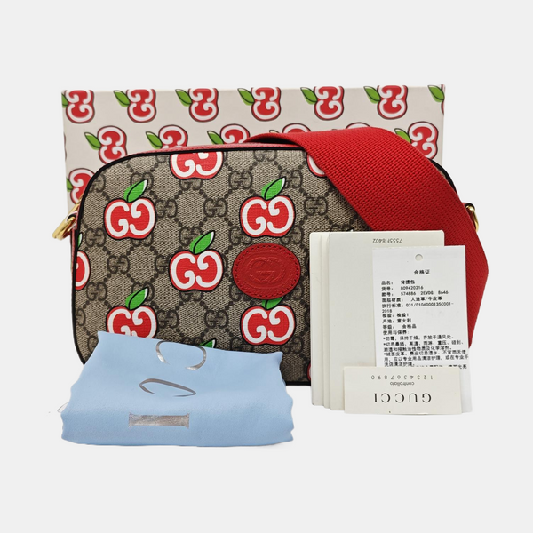 GG Supreme Small Monogram Coated Canvas Red