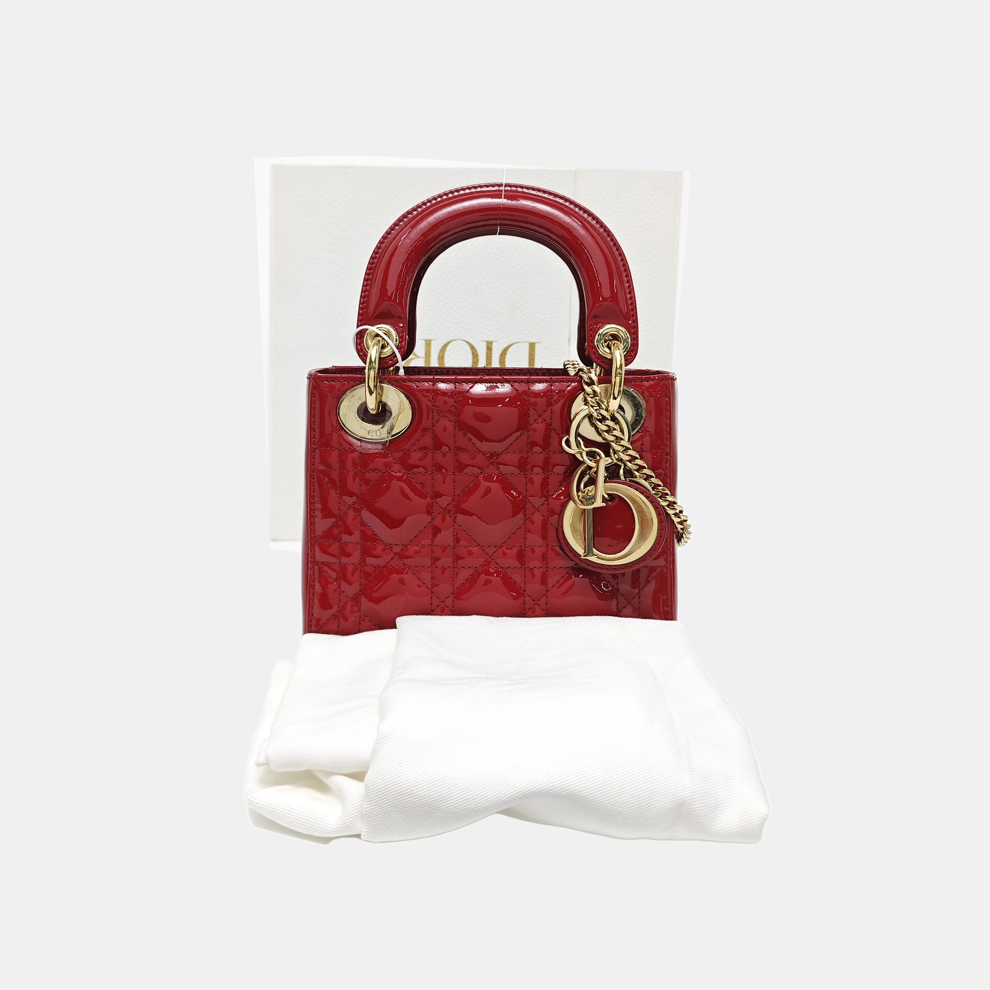 Lady Dior Mini Cannage Patent Calfskin Red