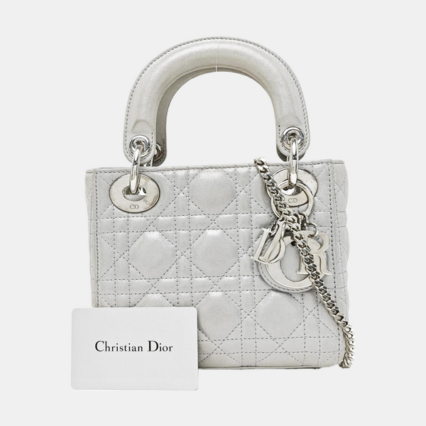 Lady Dior Mini Cannage Lambskin Silver