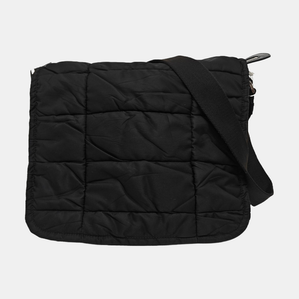 Quilted Nylon Shoulder Bag Black