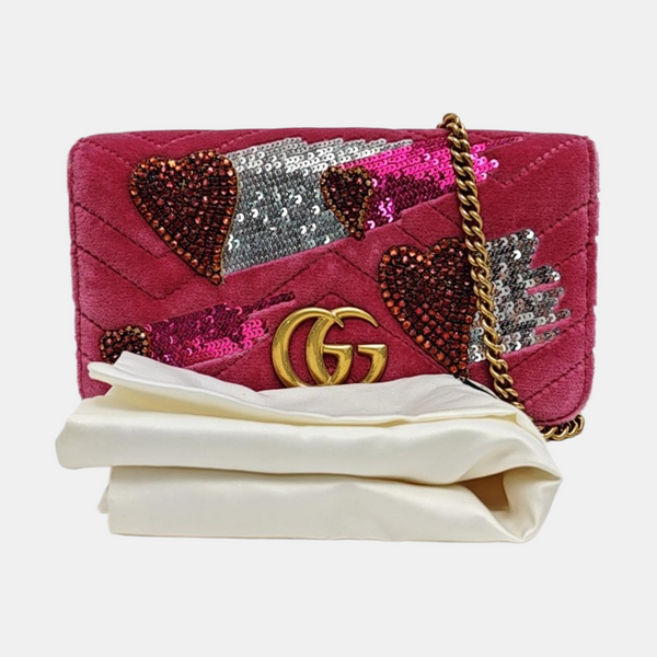 GG Marmont Super Mini Quilted Velvet Pink
