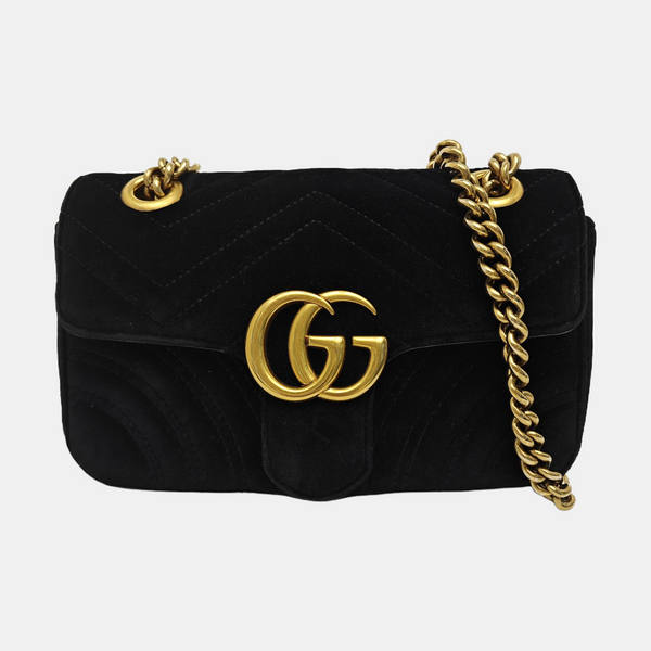 GG Marmont Small Quilted Velvet Black