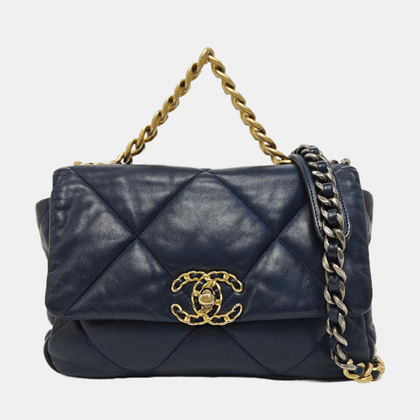 CHANEL 19 Pequeño Piel de Cordero Acolchada Azul
