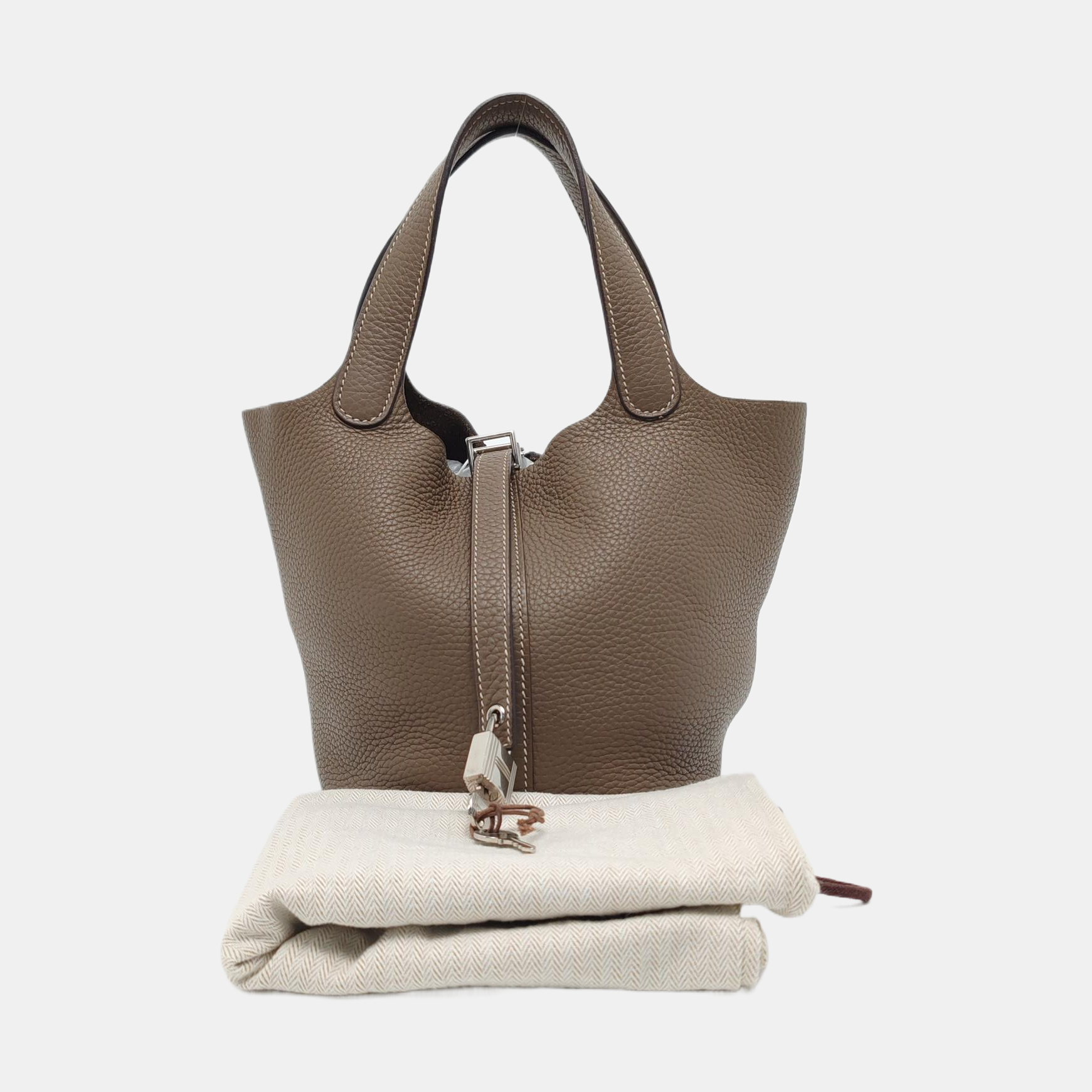 Authenticated pre-owned  Picotin Lock 18 Clemence Gray - Bucket Bag at Looply