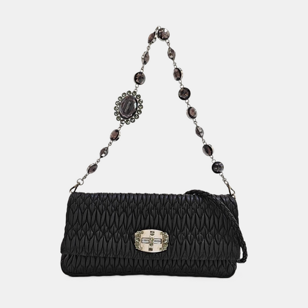 Quilted Lambskin Shoulder Bag Black