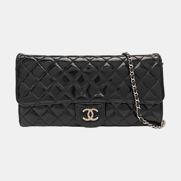 Quilted Patent Leather Top Handle Bag Black