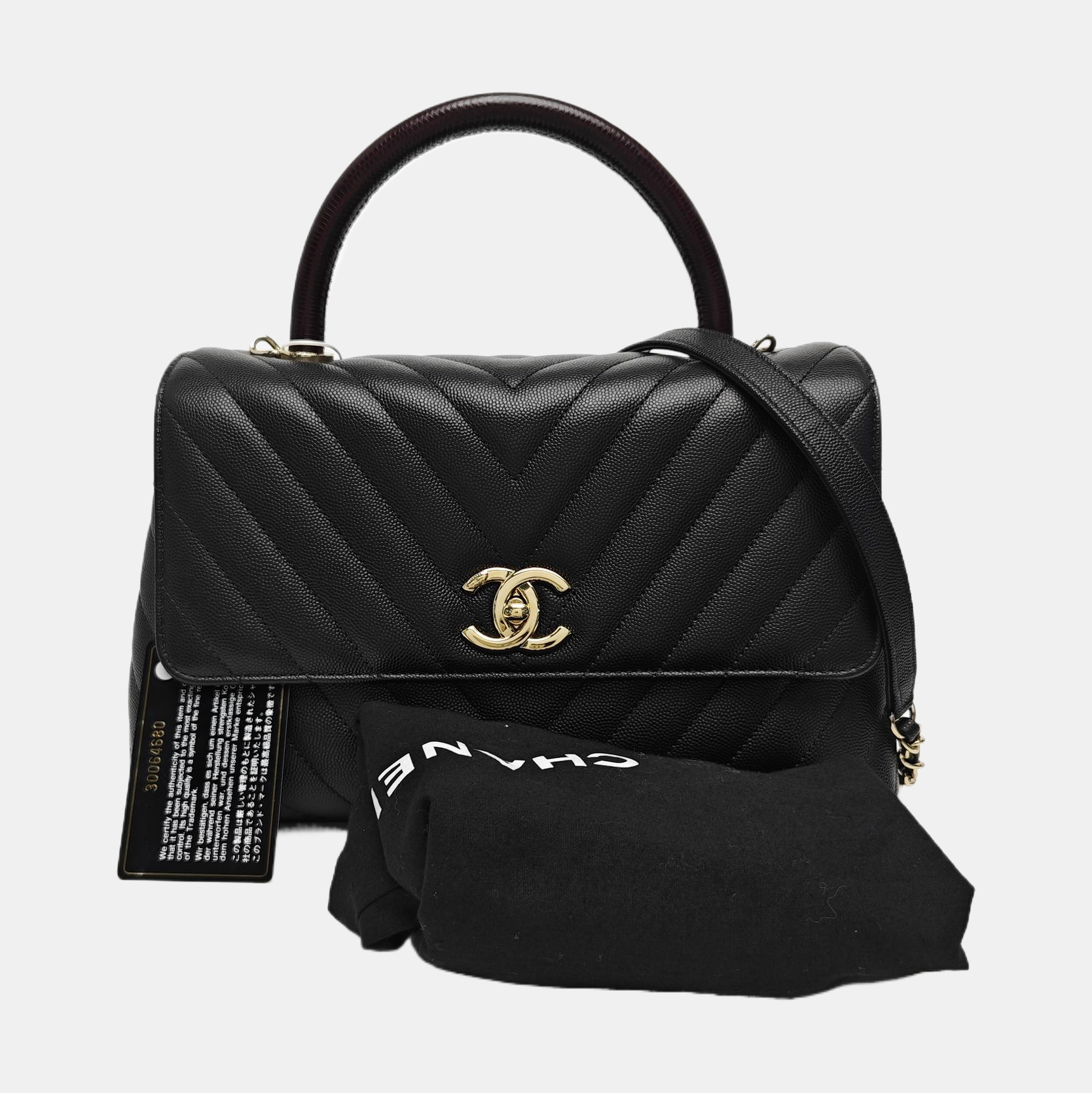 COCO HANDLE Medium Chevron Grained Calfskin Black