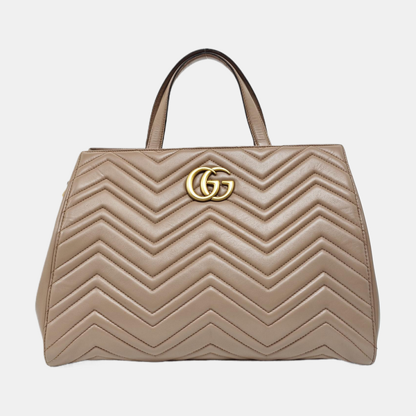 Authenticated pre-owned  GG Marmont Quilted Calfskin Beige - Tote Bag at Looply