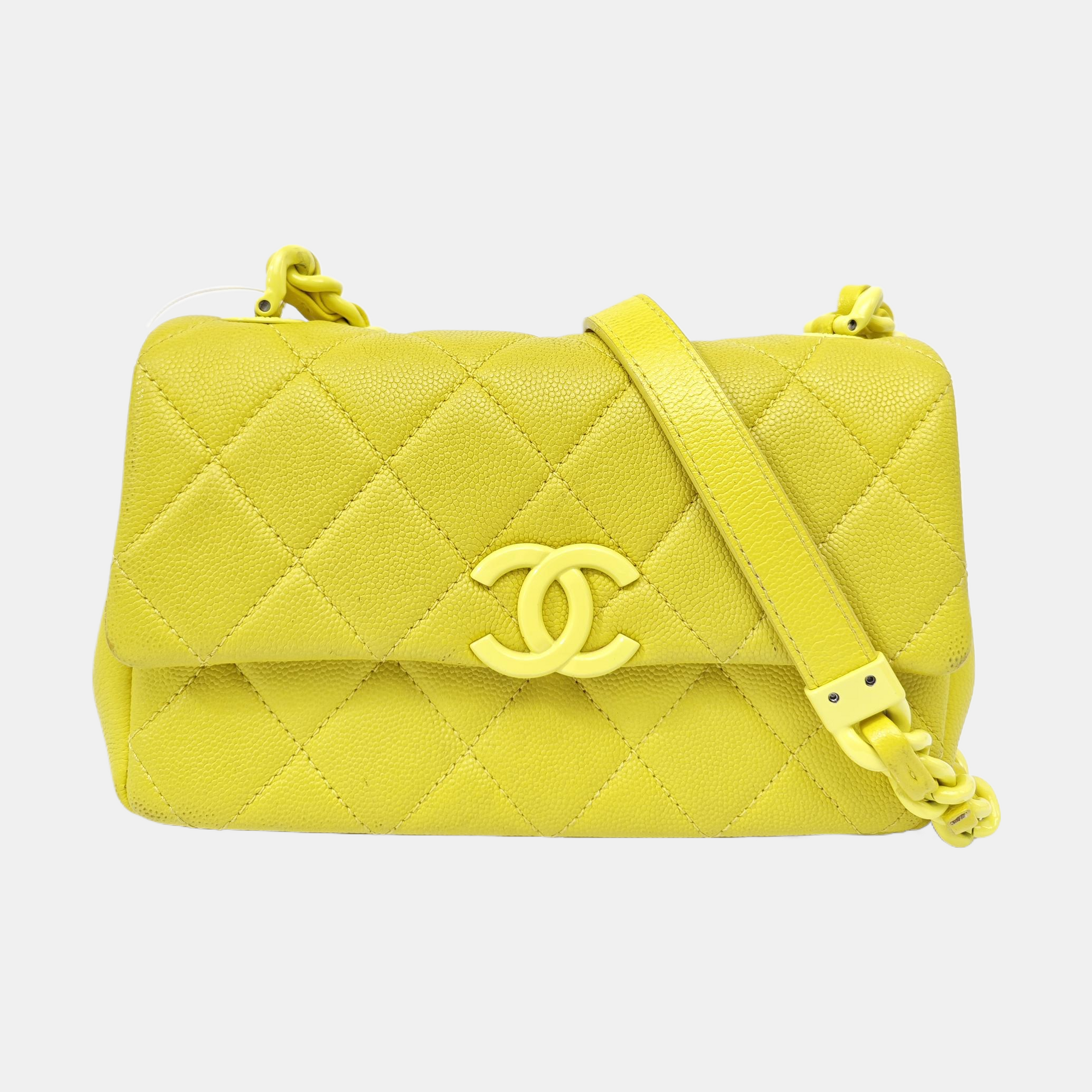 Quilted Grained Calfskin Crossbody Bag Yellow