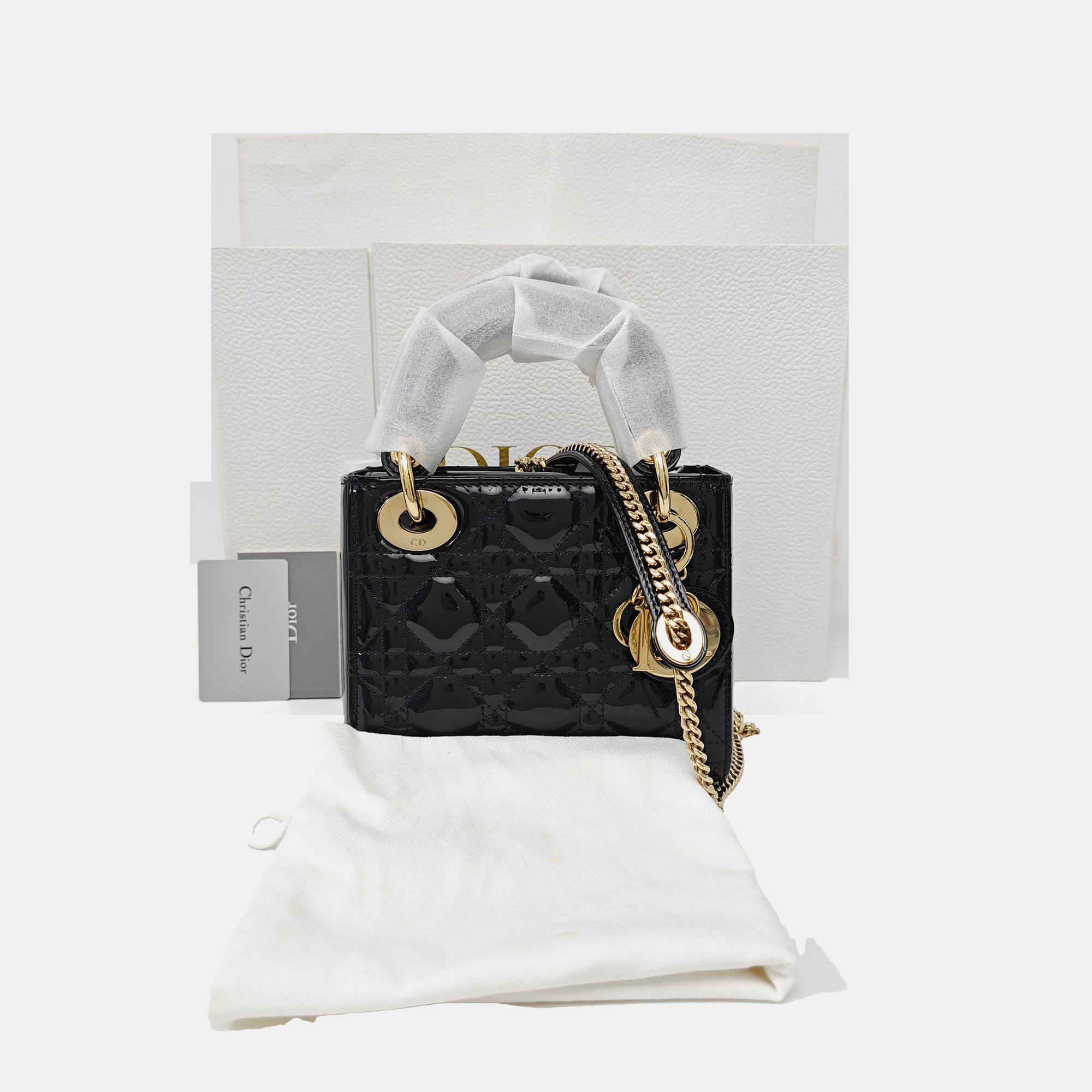 Lady Dior Mini Cannage Patent Leather Black