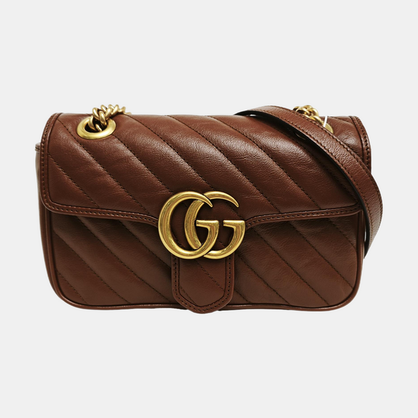 GG Marmont Small Quilted Calfskin Brown