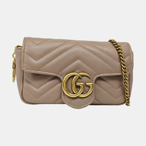 Authenticated pre-owned  GG Marmont Mini Quilted Calfskin Beige - Crossbody Bag at Looply