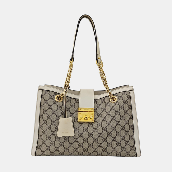 Padlock Medium Monogram Coated Canvas Beige