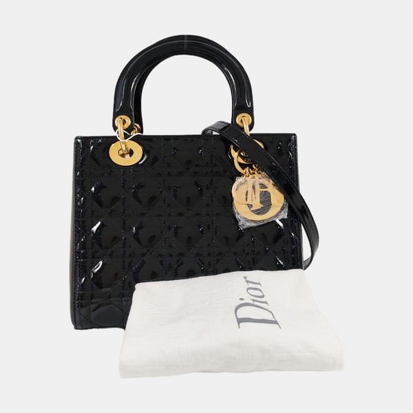 Lady Dior Medium Cannage Patent Leather Black