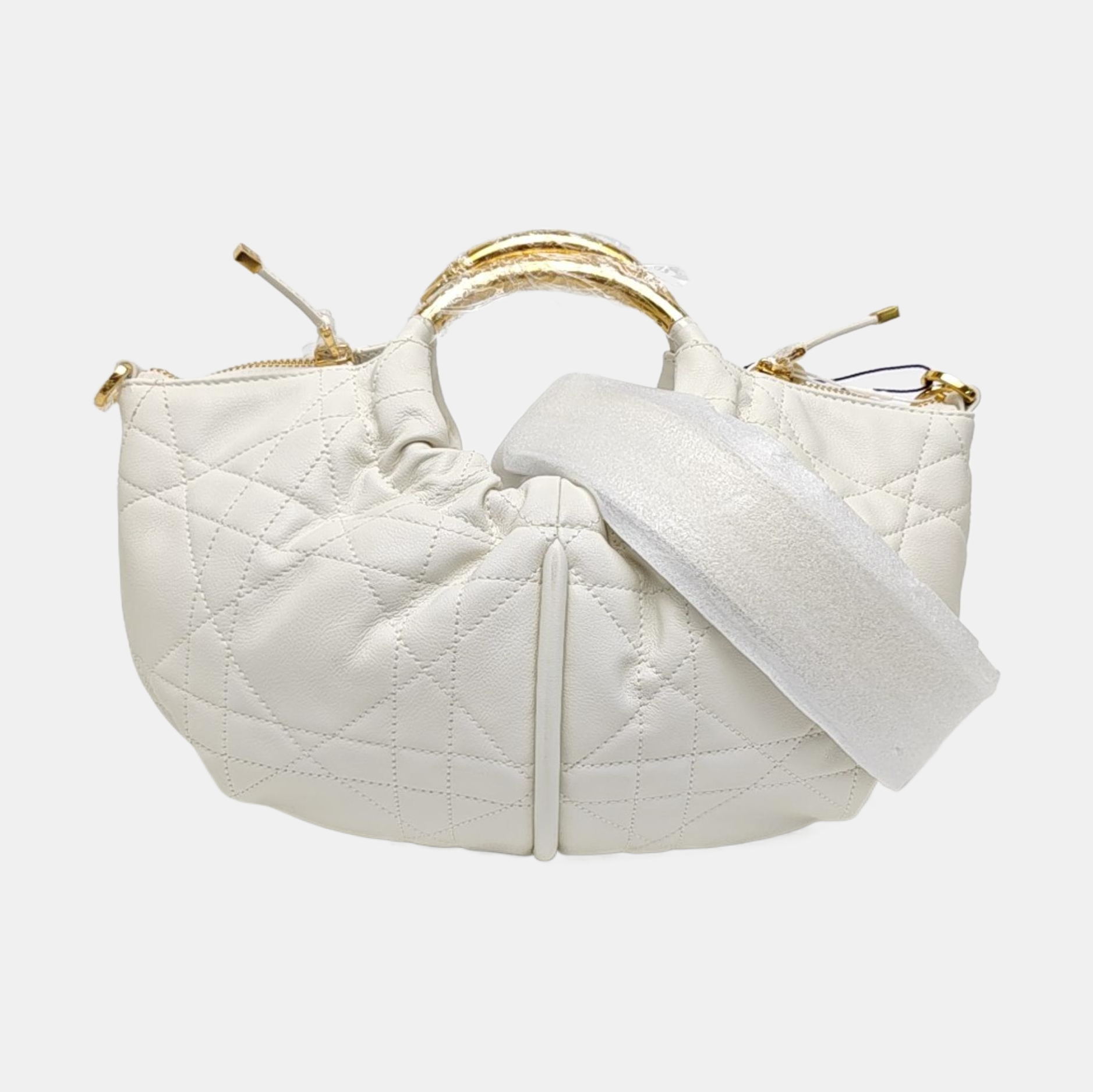 Cannage Calfskin Shoulder Bag White