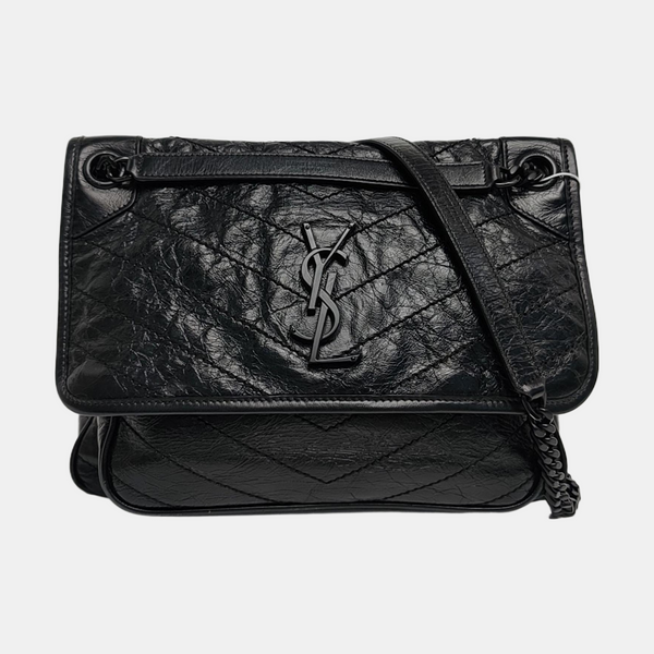 NIKI Medium Chevron Calfskin Black