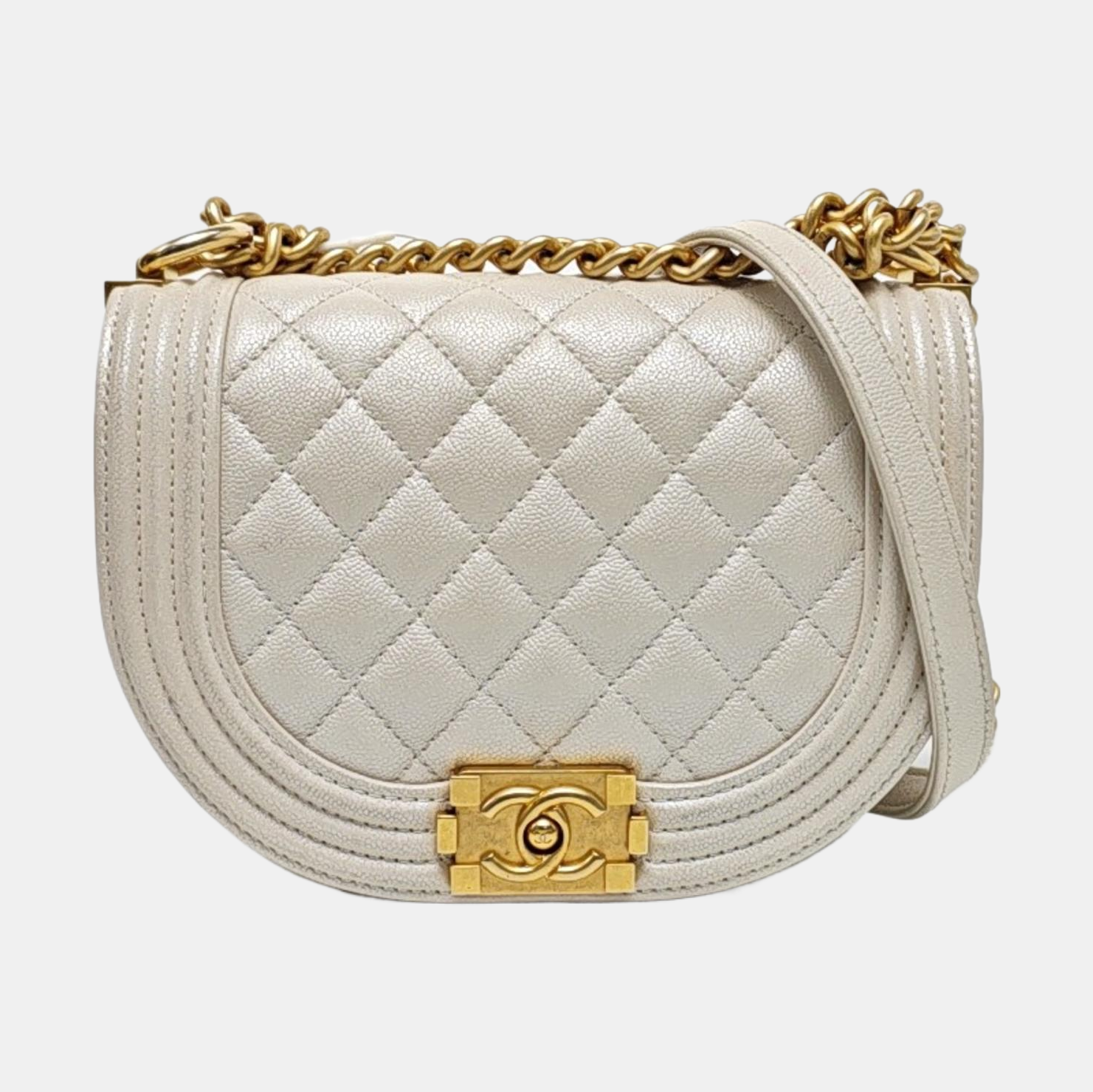 BOY CHANEL Mini Quilted Grained Calfskin White