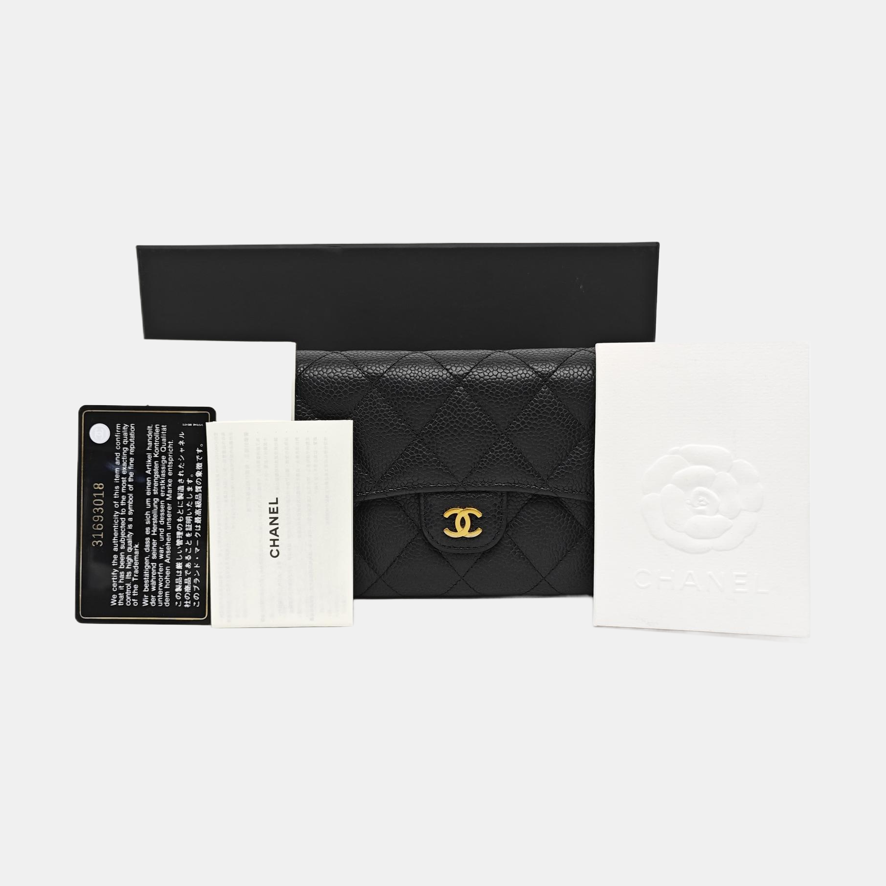 CLASSIC FLAP Mini Quilted Grained Calfskin Black Wallet