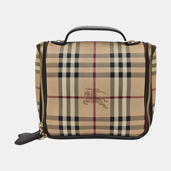Bolso de lona revestida con asa superior beige