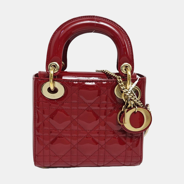 Lady Dior Mini Quilted Patent Leather Red
