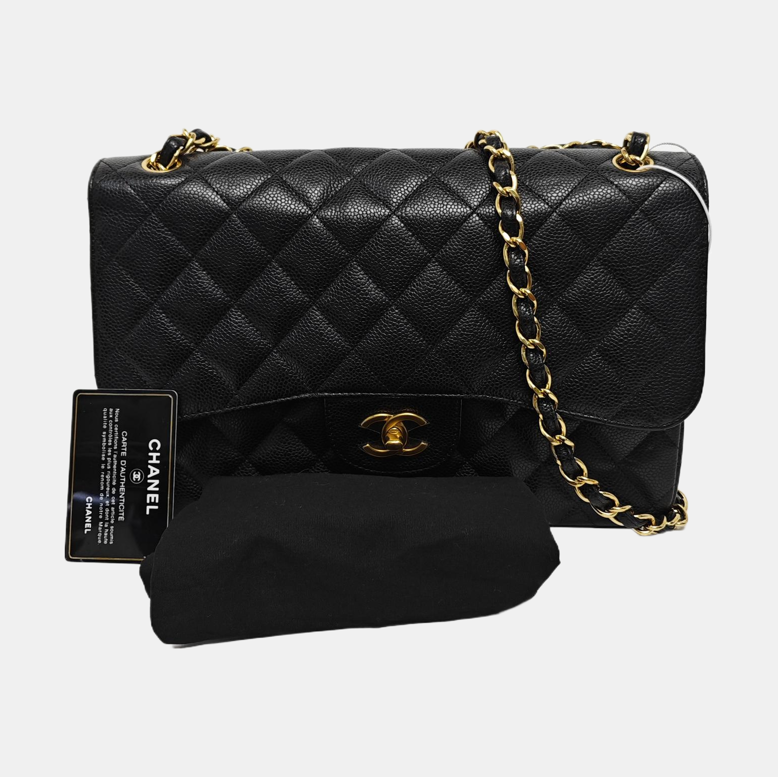 CLASSIC FLAP Jumbo Quilted Grained Calfskin Black