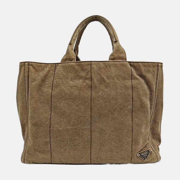 Quilted Canvas Tote Bag Brown