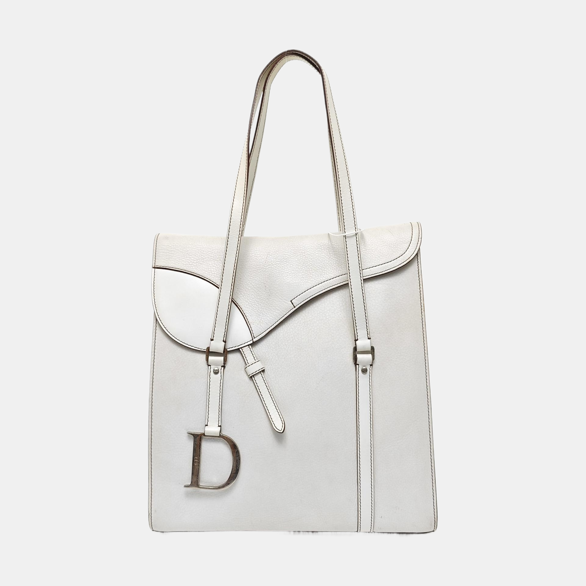 Saddle Medium Calfskin White