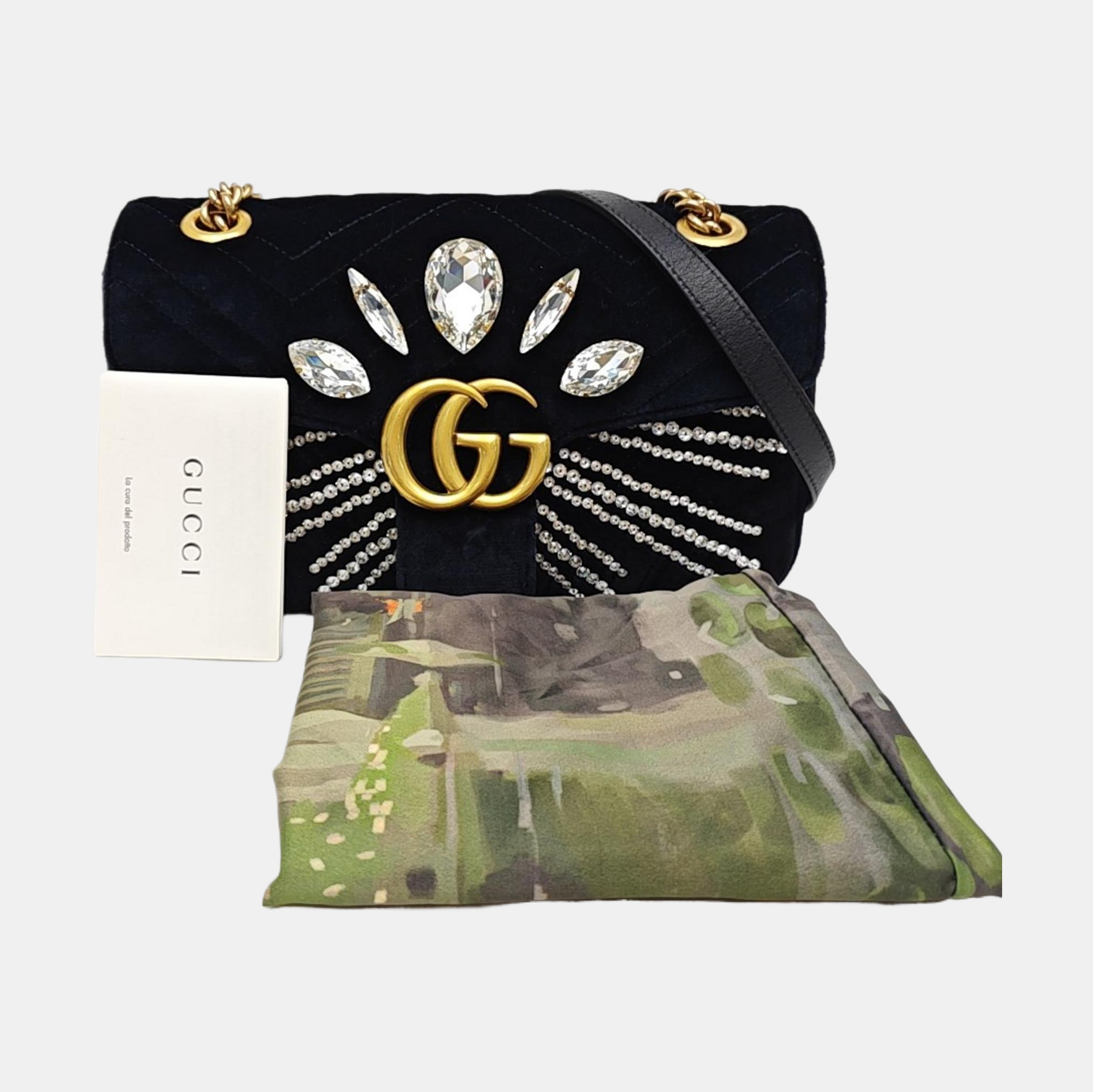GG Marmont Medium Quilted Velvet Black