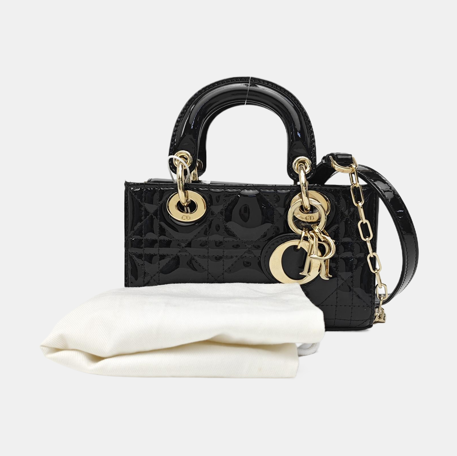 Lady Dior Super Mini Cannage Patent Leather Black