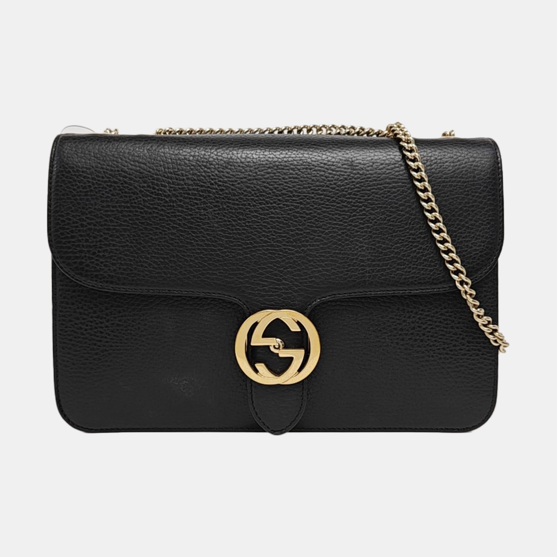 Interlocking G Large Calfskin Black